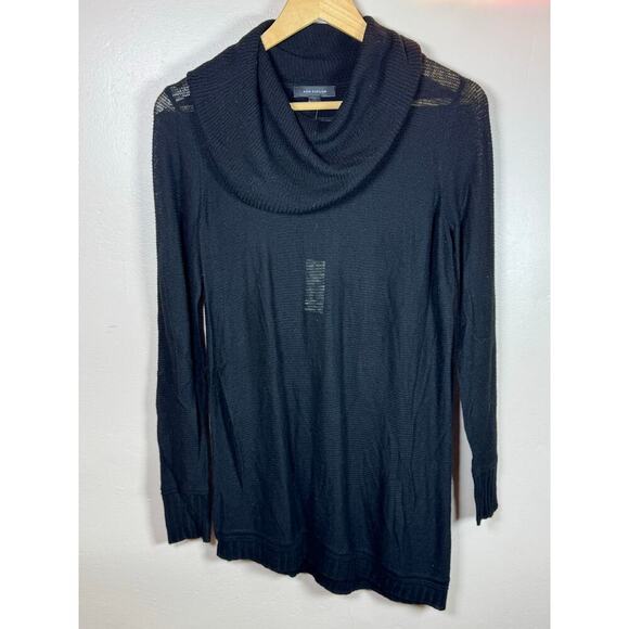 NWT Ann Taylor Cowl Neck Asymmetrical Hem Open Knit Lightweight Black Sweater M - Picture 1 of 9